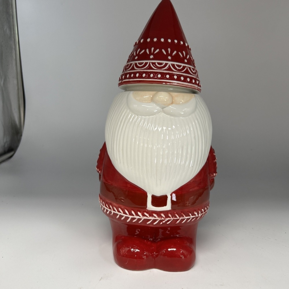 Santa Claus Gnome Cookie Jar 13.5" Tall Ceramic World Market 19" Around Belly